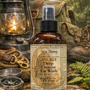 No. 623 Deep Cleanse Ear Wash — clarifying botanical rinse for heavy wax and woodland debris.