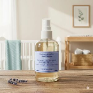 A 4 oz archive bottle of children’s magnesium slumber spray designed for cooling, grounding evening support.